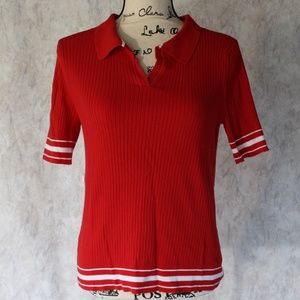 The Limited, Classic Red & White Collared Top - L